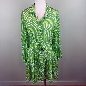 NWOT Choklate Paris Vibrant Emerald Green Swirl Long Sleeve mini Dress size Sm.